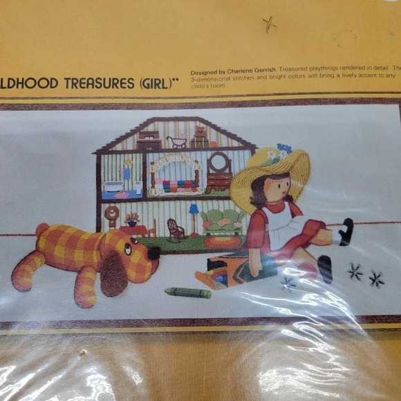 🌴3/$15🌴Sunset Stitchery Crewel Kit 2611 Childhood Treasures Girl 70 Kitsch - Picture 3 of 9